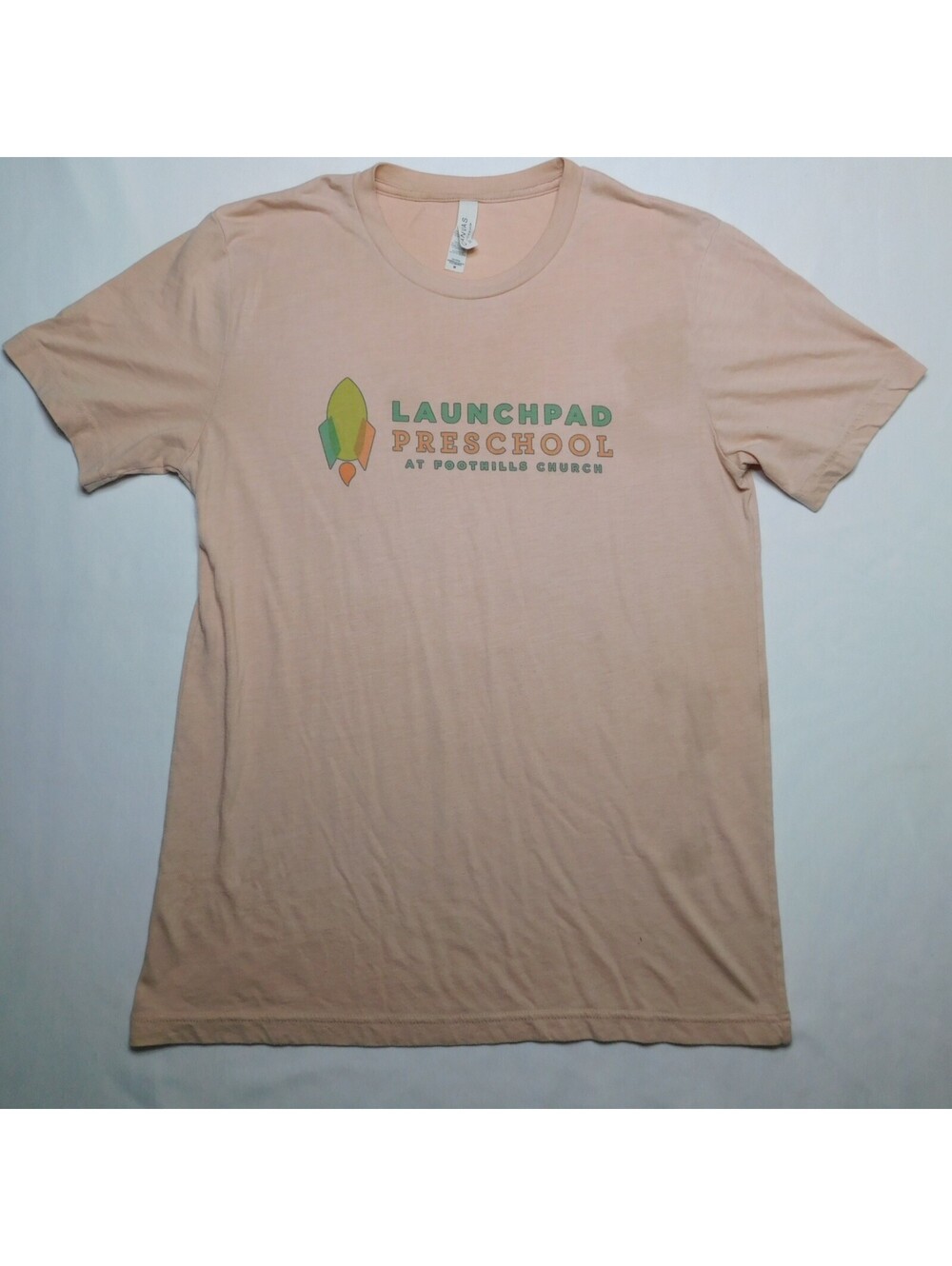 Bella Canvas Mens Medium Peach Graphic T-Shirt Launchpad Preschool Church Crew M